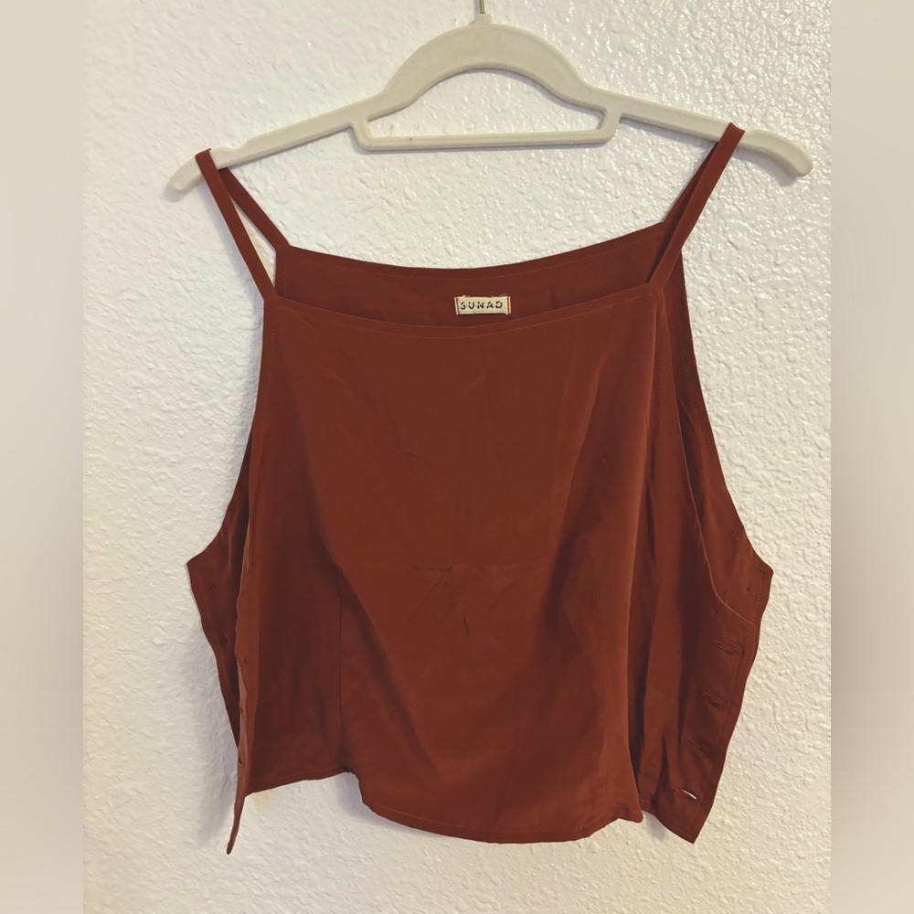 SUNAD 100% silk burnt orange crop top, size M